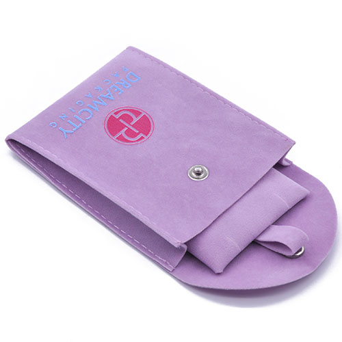 Pochette à bijoux personnalisée sac en velours à soufflet avec bouton pression et logo