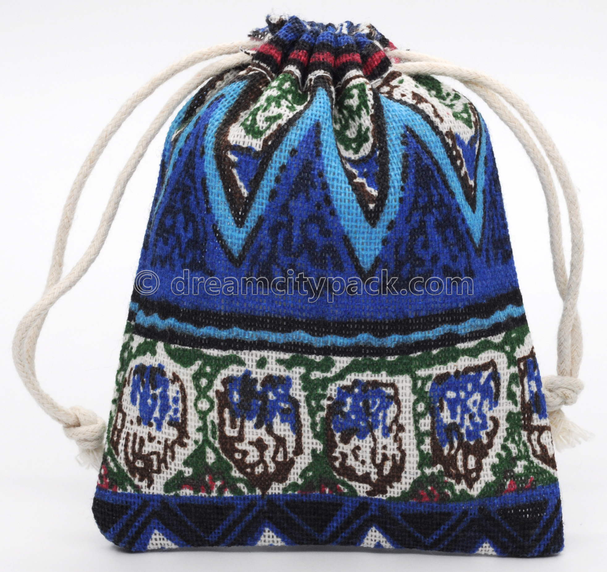 Custom Linen Drawstring Bags Jewellery Pouches with Multicolor All Over Print