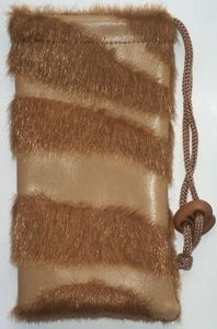 Faux Leather Drawstring Pouch with Fur Brown