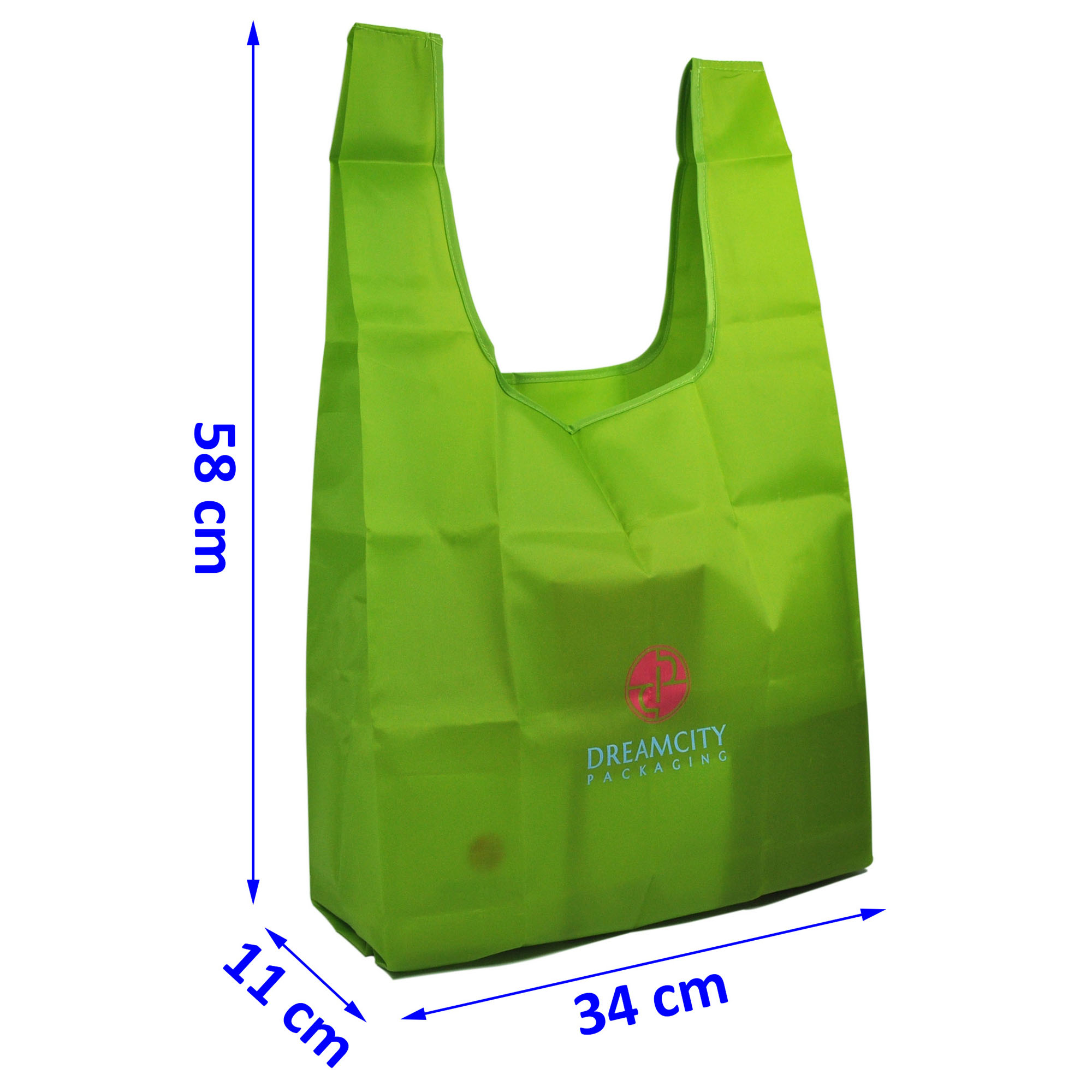 Foldable Nylon Grocery Market Tote T-shirt Bag Size Diagram