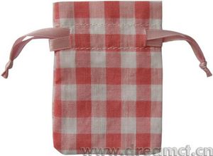 Personalisierte Baumwoll Kordelzugbeutel Gingham mit individuellem Logo, Rosa