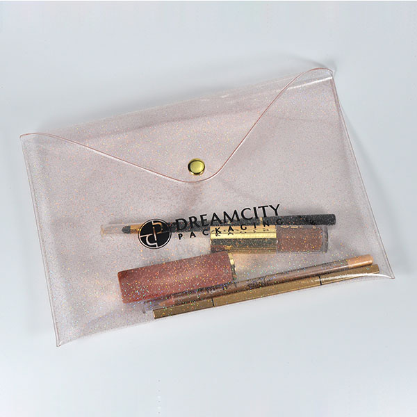 Gold Glitter PVC Envelope Bag for Stationery and Cosmetics with Snap Closure