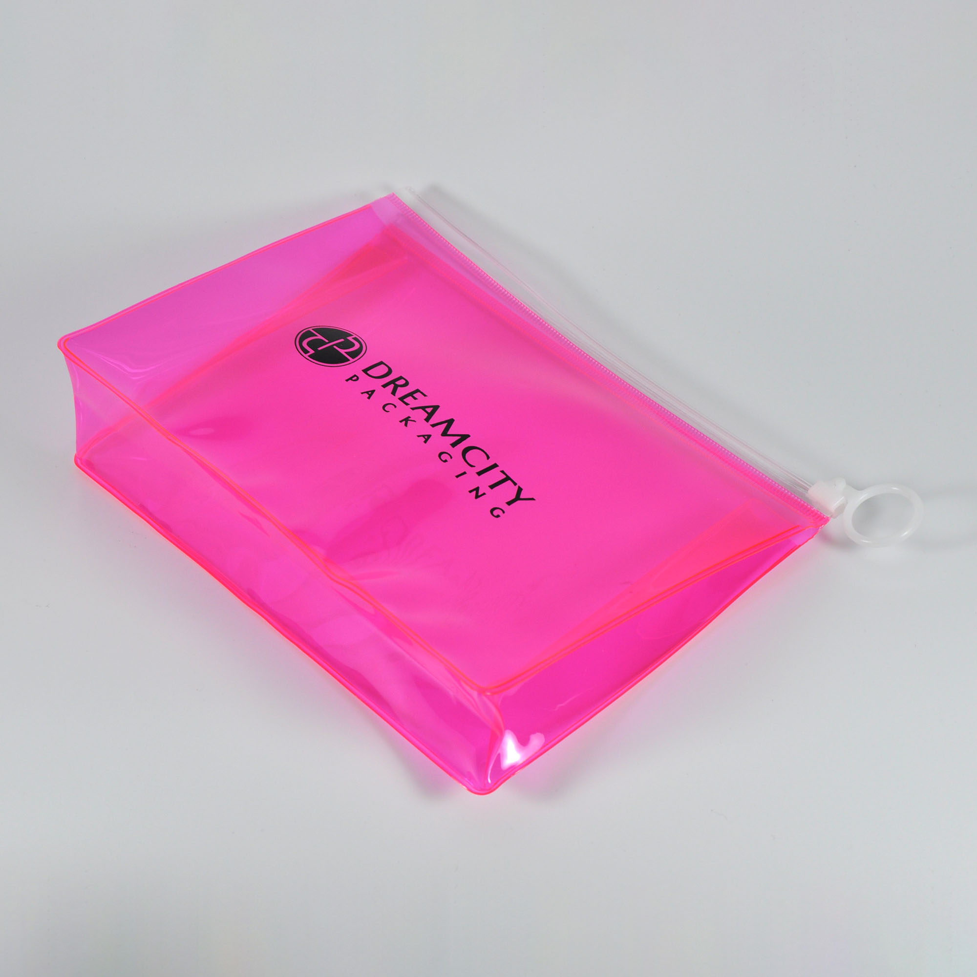 Gusseted PVC Slider Bags in Solid Colors for Travel Makeup with Custom Logo