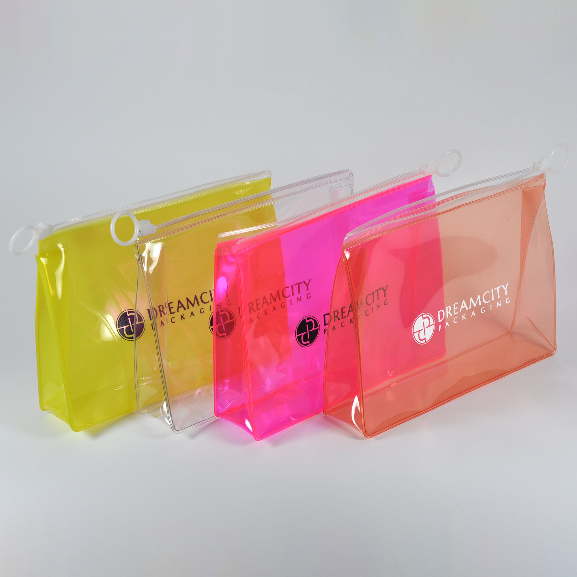 Gusseted PVC Slider Bags in Solid Colors for Travel Makeup with Custom Logo