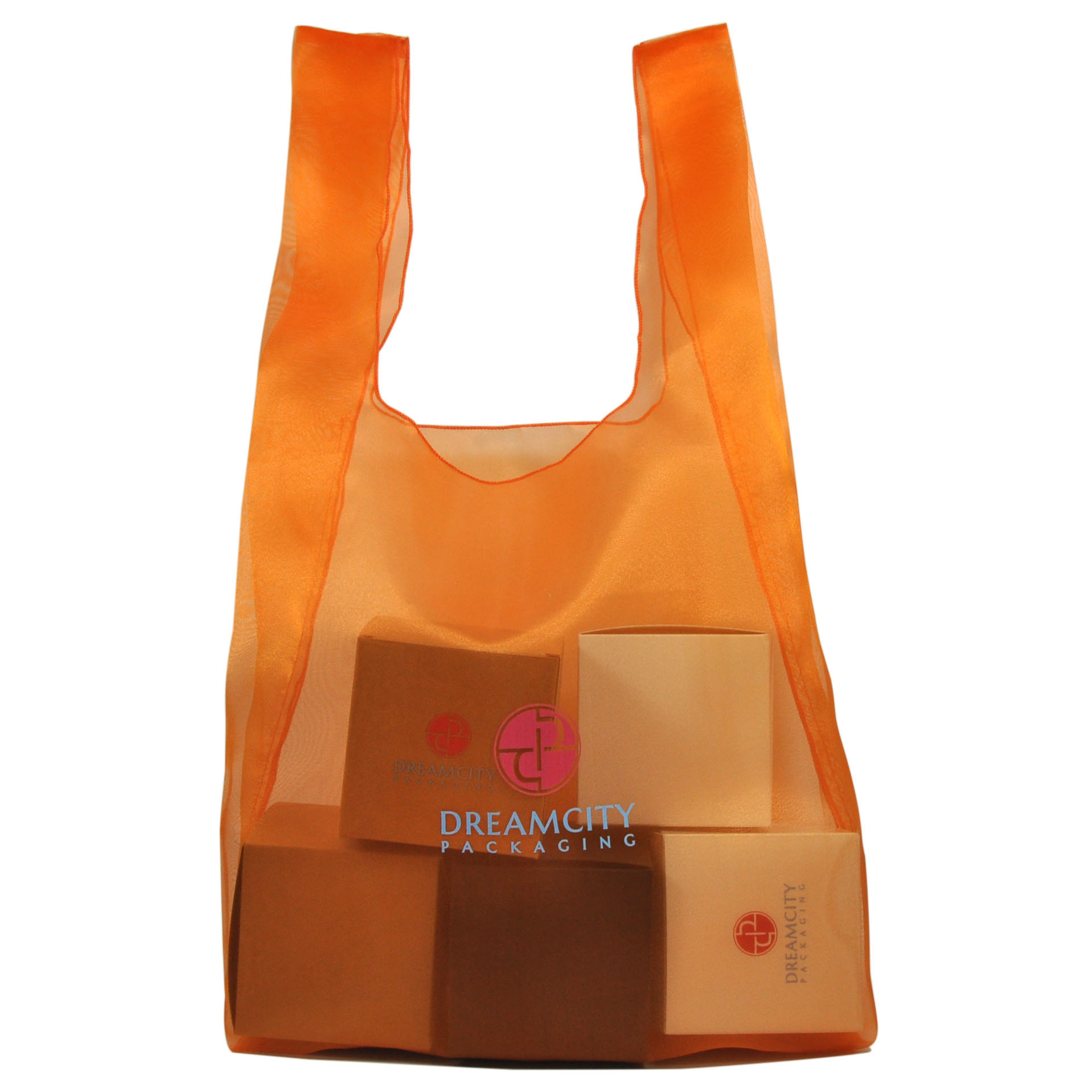 Saco de compras em organza de alta densidade, estilo t-shirt