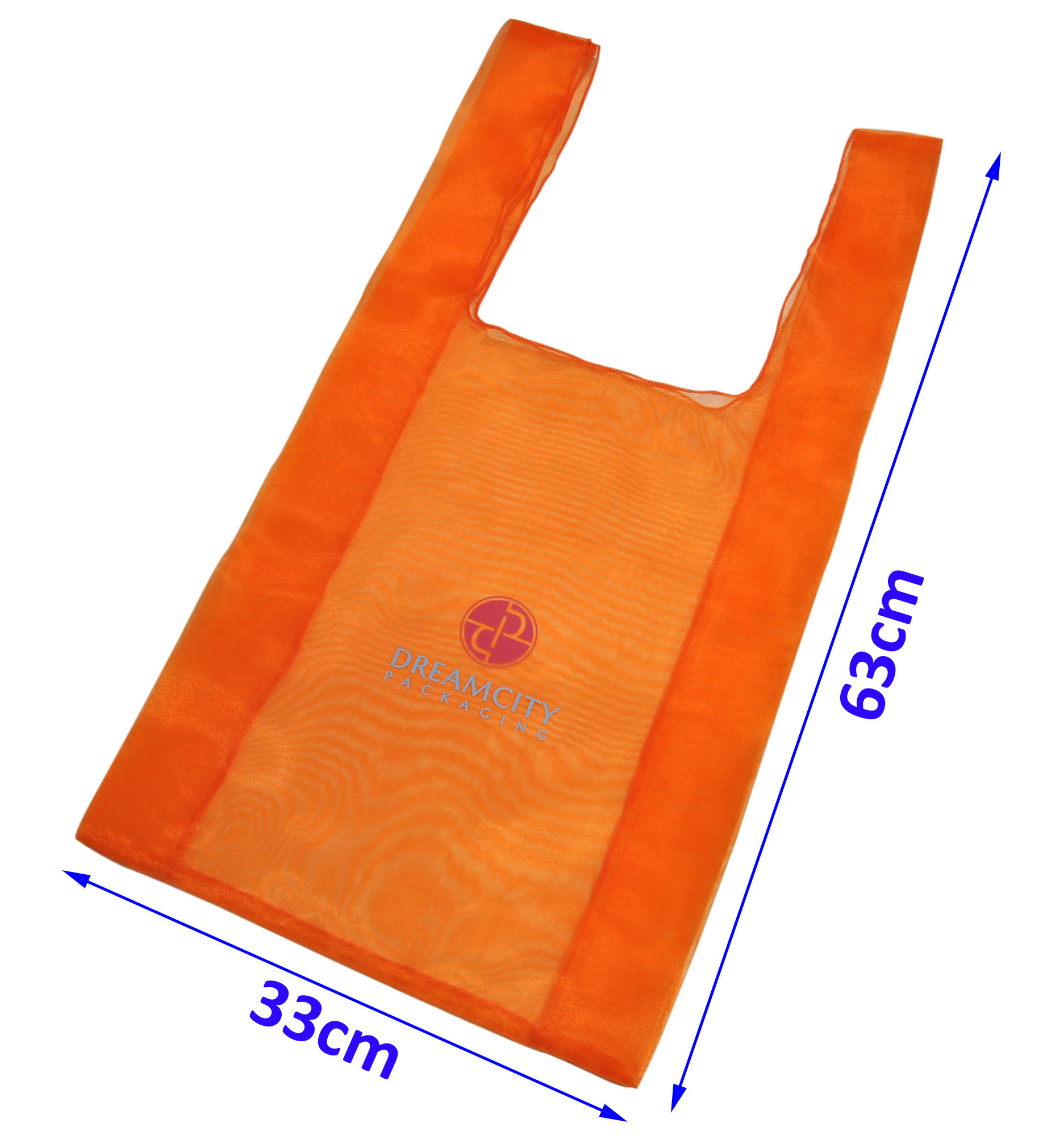 Saco de compras em organza de alta densidade, estilo t-shirt
