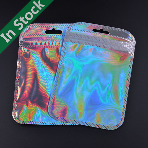 Bolsa de joyería de plástico holográfico con cierre ziplock y papel de aluminio