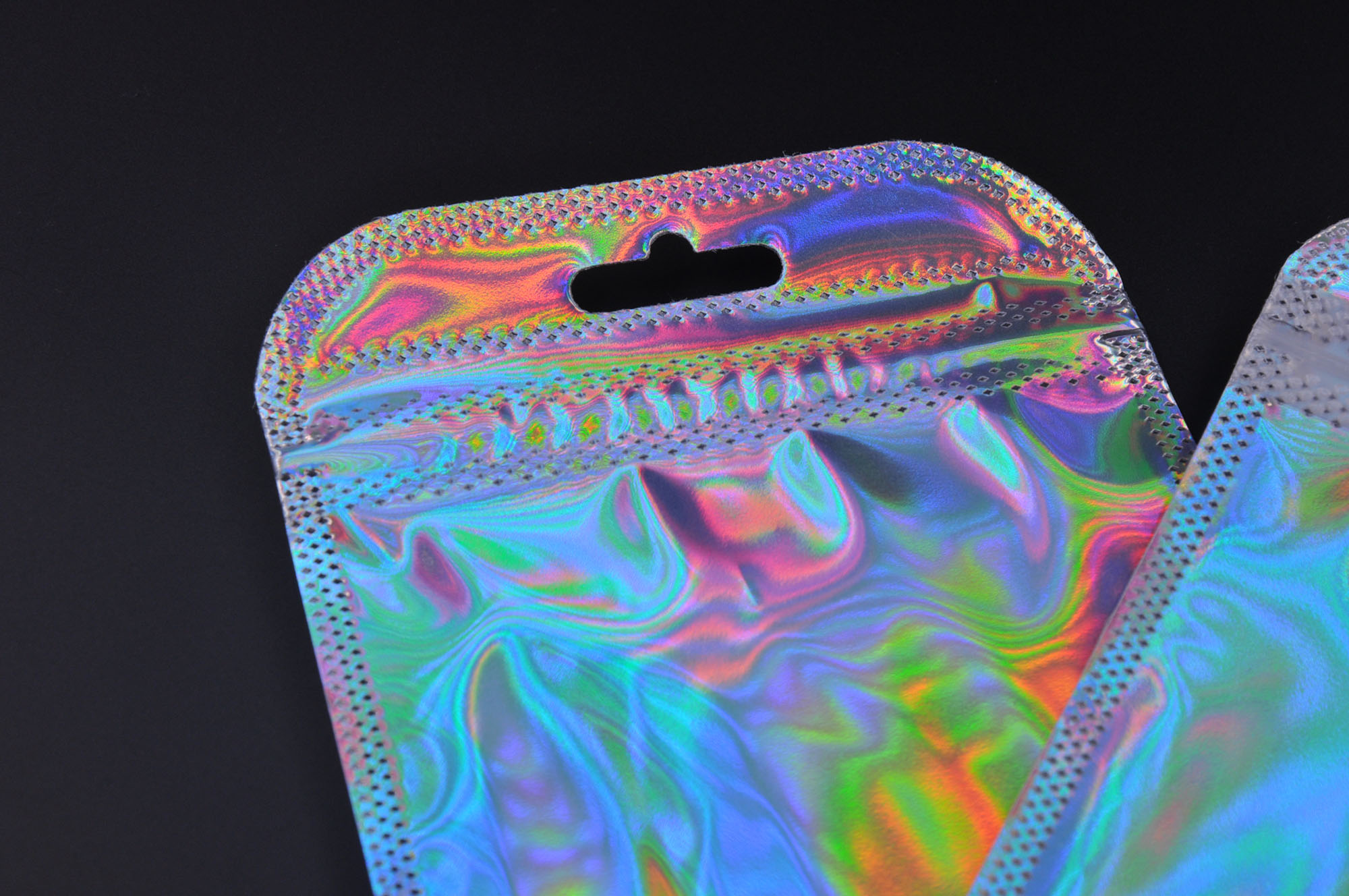 Holografischer Schmuckbeutel aus Kunststoff mit Druckverschluss und Aluminiumfolie