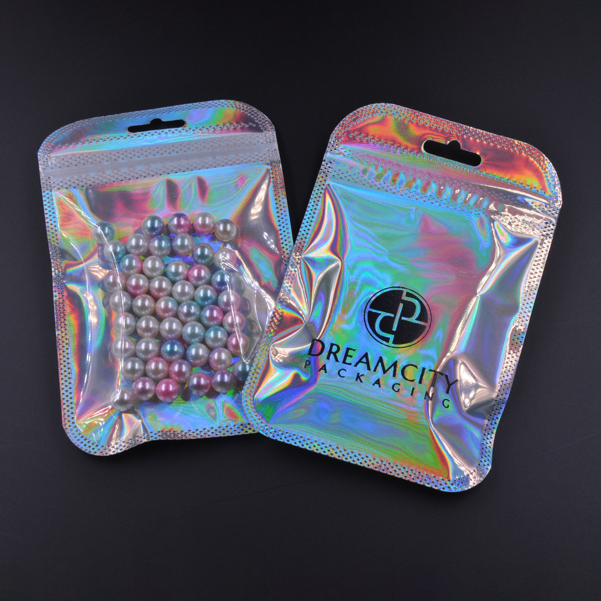 Holographic Plastic Jewelry Pouch with Ziplock Closure and Aluminum Foil