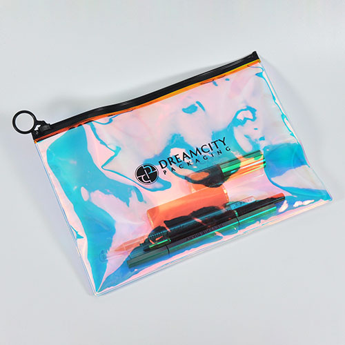 Sac à glissière en PVC holographique irisé pour le maquillage de voyage