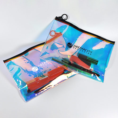 Sac à glissière en PVC holographique irisé pour le maquillage de voyage