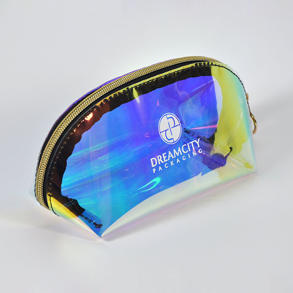 Iridescent Rainbow PVC Portable Travel Toiletry Bag with Zipper and Logo