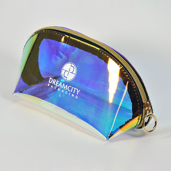 Iridescent Rainbow PVC Portable Travel Toiletry Bag with Zipper and Logo