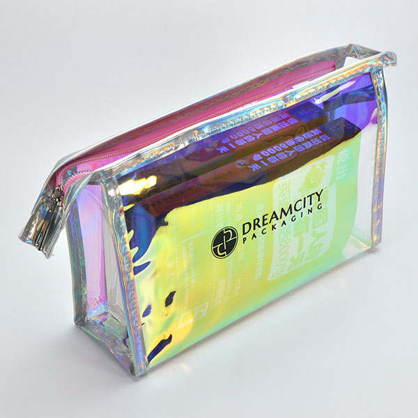 Bolsa de maquillaje de viaje portátil TPU arcoíris iridiscente con logotipo personalizado