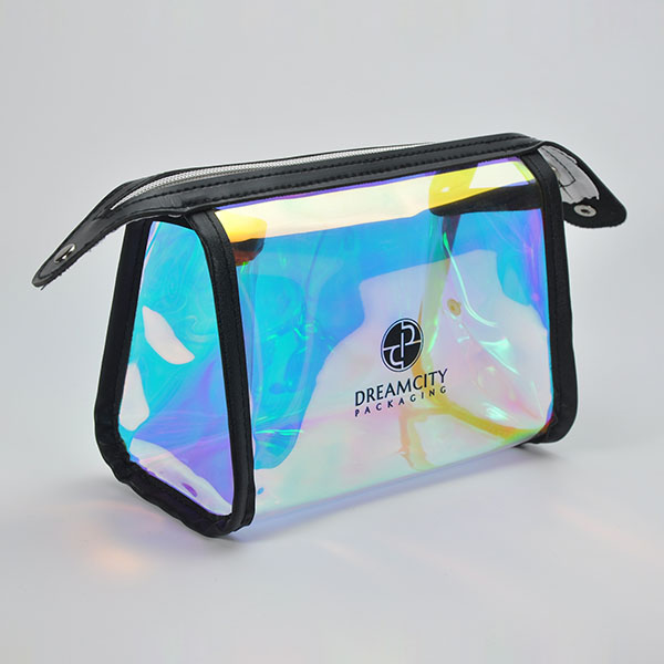 Bolsa de higiene de viagem portátil em TPU arco-íris iridescente com logotipo personalizado