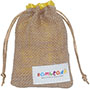 Jute drawstring bag with satin lining and custom label.