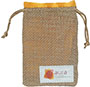 Jute drawstring bag with satin lining and custom label.