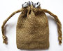 Jute drawstring bag with satin lining, without custom label.