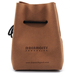 Custom Debossed Suede Leather Drawstring Bags with Square Bottom