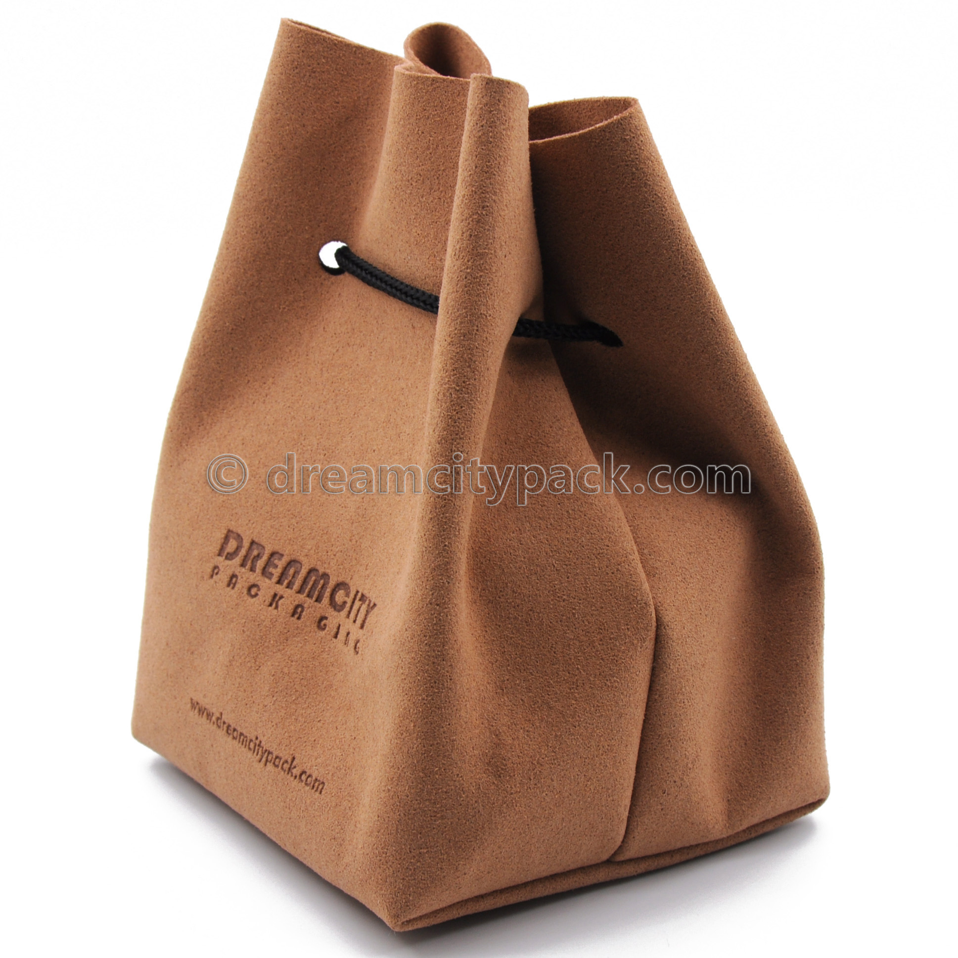 Custom Debossed Suede Leather Drawstring Bags with Square Bottom