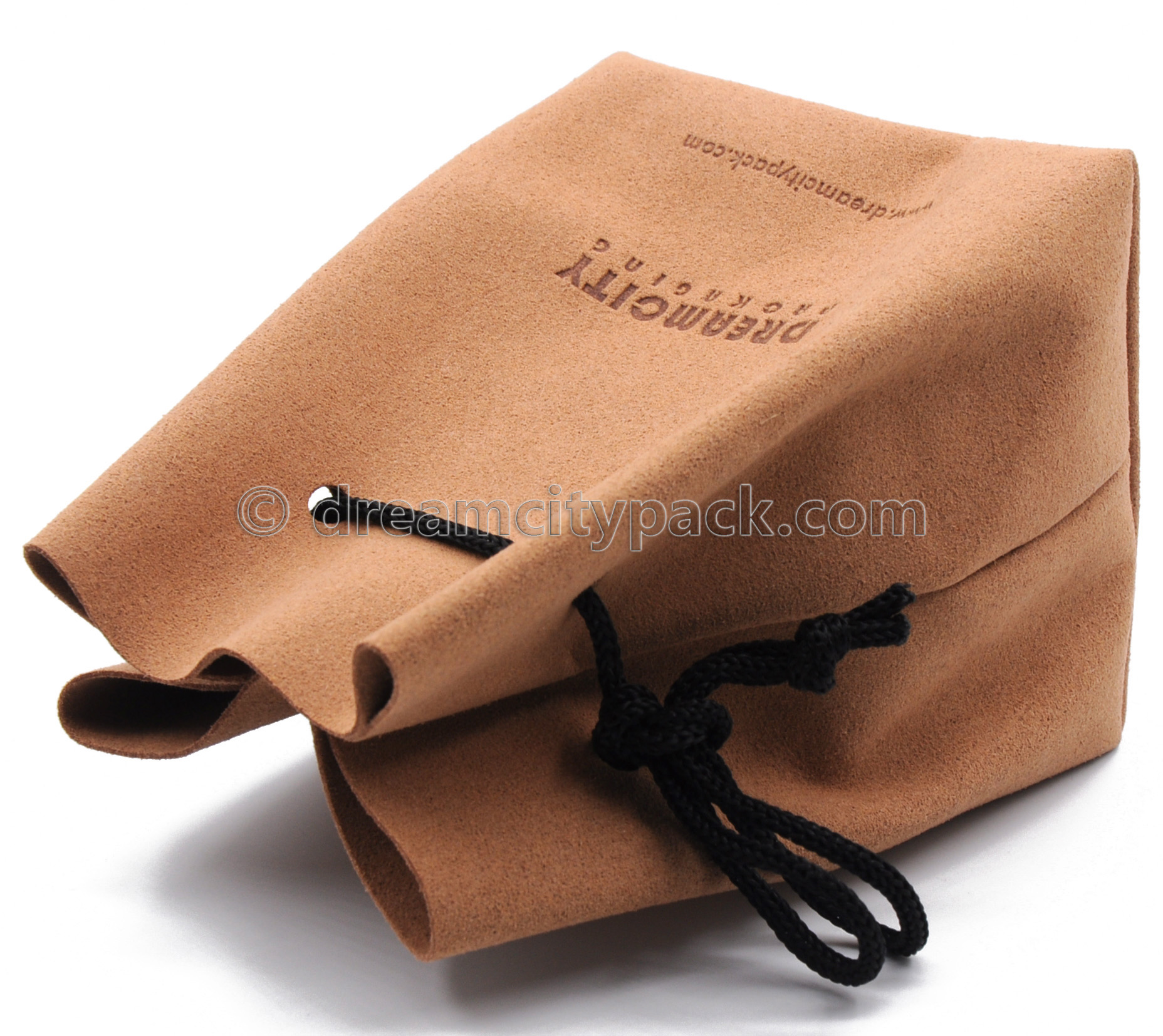 Custom Debossed Suede Leather Drawstring Bags with Square Bottom
