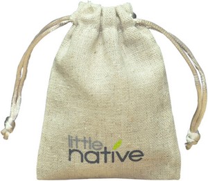 Bolsas con cordón de lino natural con logotipo personalizado impreso