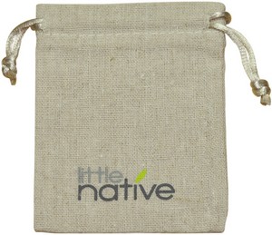 Bolsas con cordón de lino natural con logotipo personalizado impreso