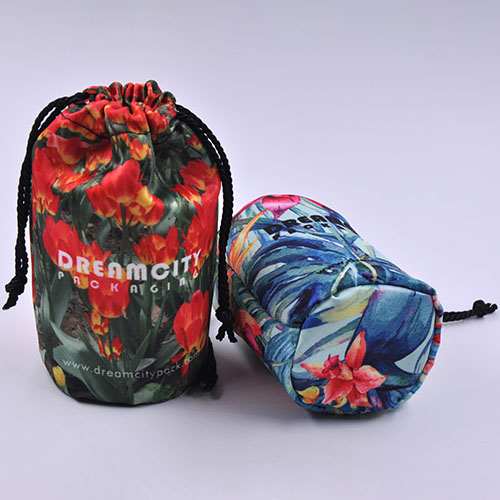 Heavy Duty Matte Satin Drawstring Bags with Round Bottom and All Over Print