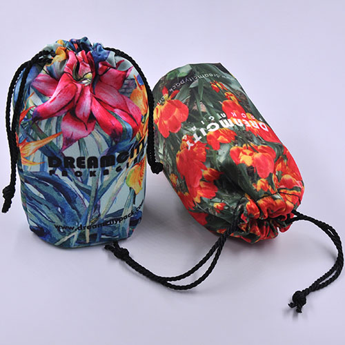 Heavy Duty Matte Satin Drawstring Bags with Round Bottom and All Over Print