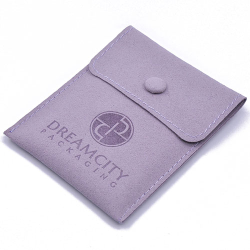 Microfiber Leather Jewelry Pouch with Snap Button and Debossed Logo