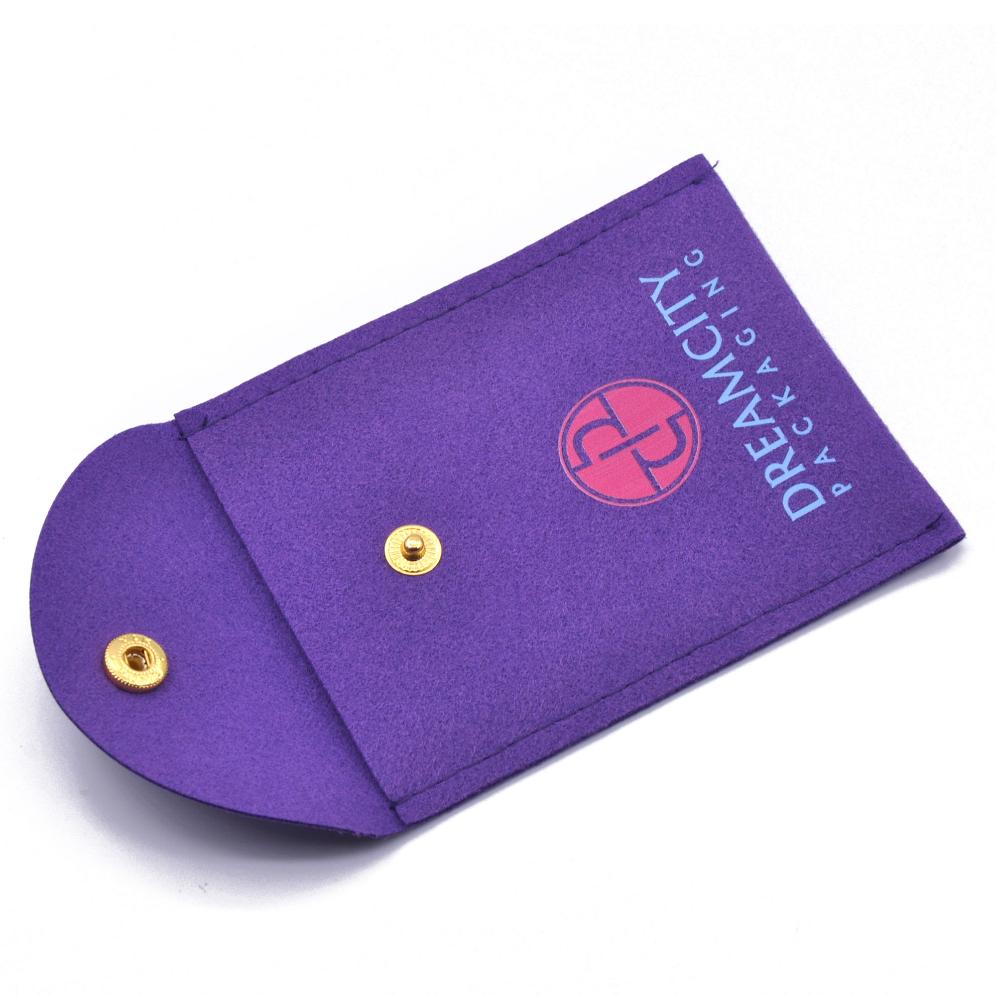 Microfiber Leather Jewelry Pouch with Snap Button and Printed Logo