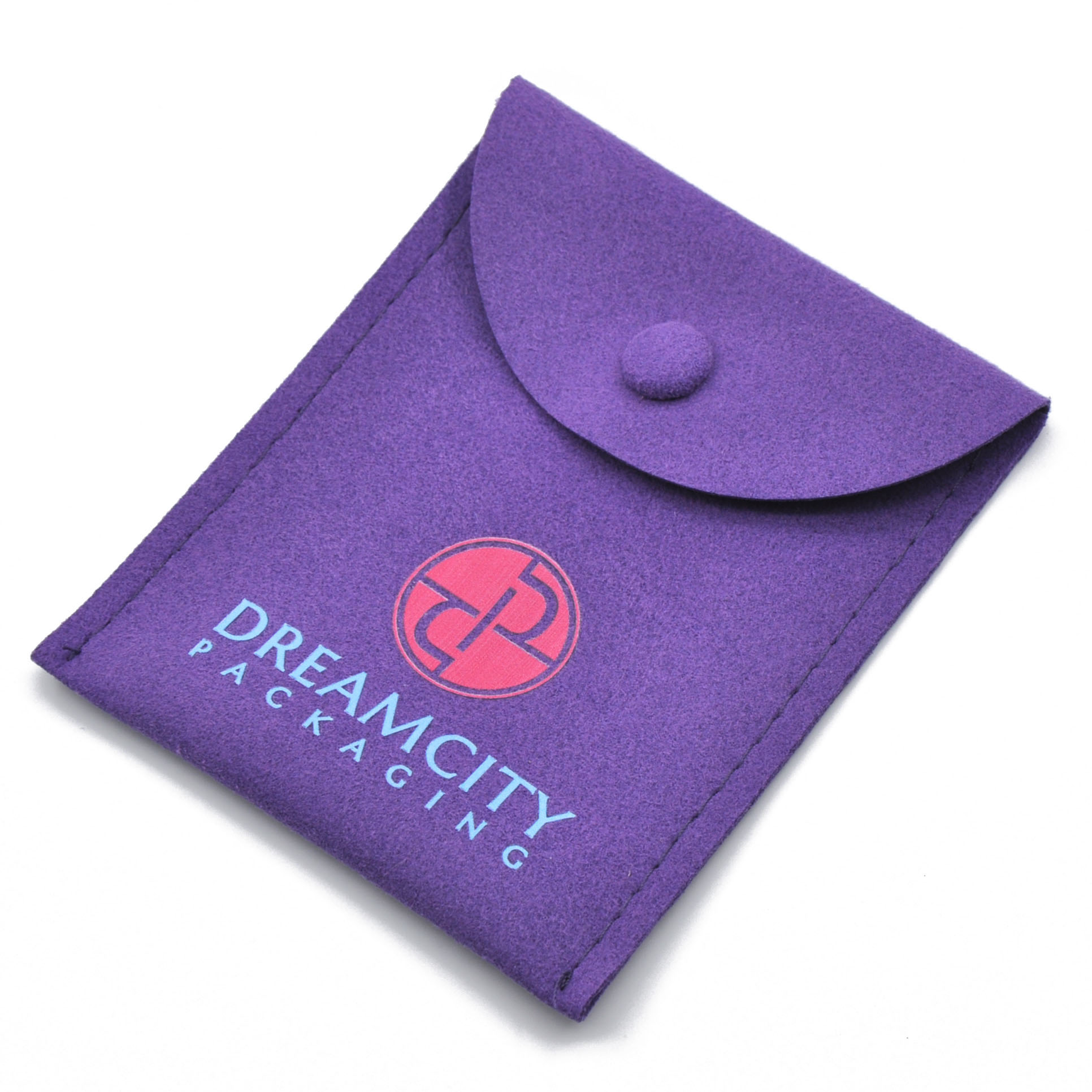 Pochette à bijoux en cuir microfibre avec bouton-pression et logo imprimé