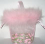 Organza Gift Packaging Bag with Feather Trim and Satin Handle Pink
