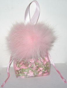 Personalised Organza Bags with Feather Trim and Satin Handle