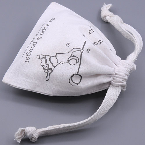 Custom Printed Off-white Muslin Drawstring Bag for Jewelry