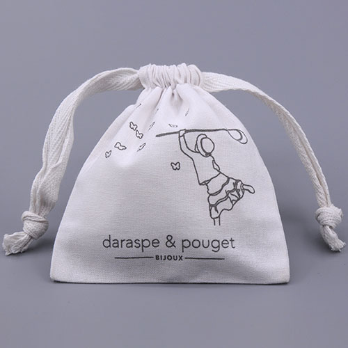 Bolsa de muselina blanquecina con cordón para joyería y cocina impresa personalizada