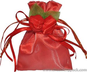 Borsa in organza e raso con doppio rosone rosso