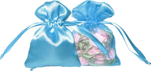 Saquinhos personalizados de organza e cetim transparentes de um lado para joias azul