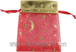 Organza Drawstring Bags with Golden Top and Hot-stamping Red