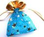 Individuell bedruckte Organza Schmuckbeutel mit goldenen Spitze und Heißprägung blau