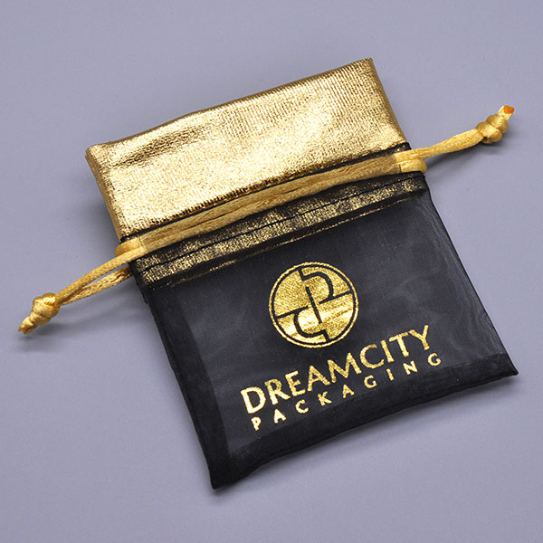 Organza Jewelry Pouch with Metallic Top and Logo