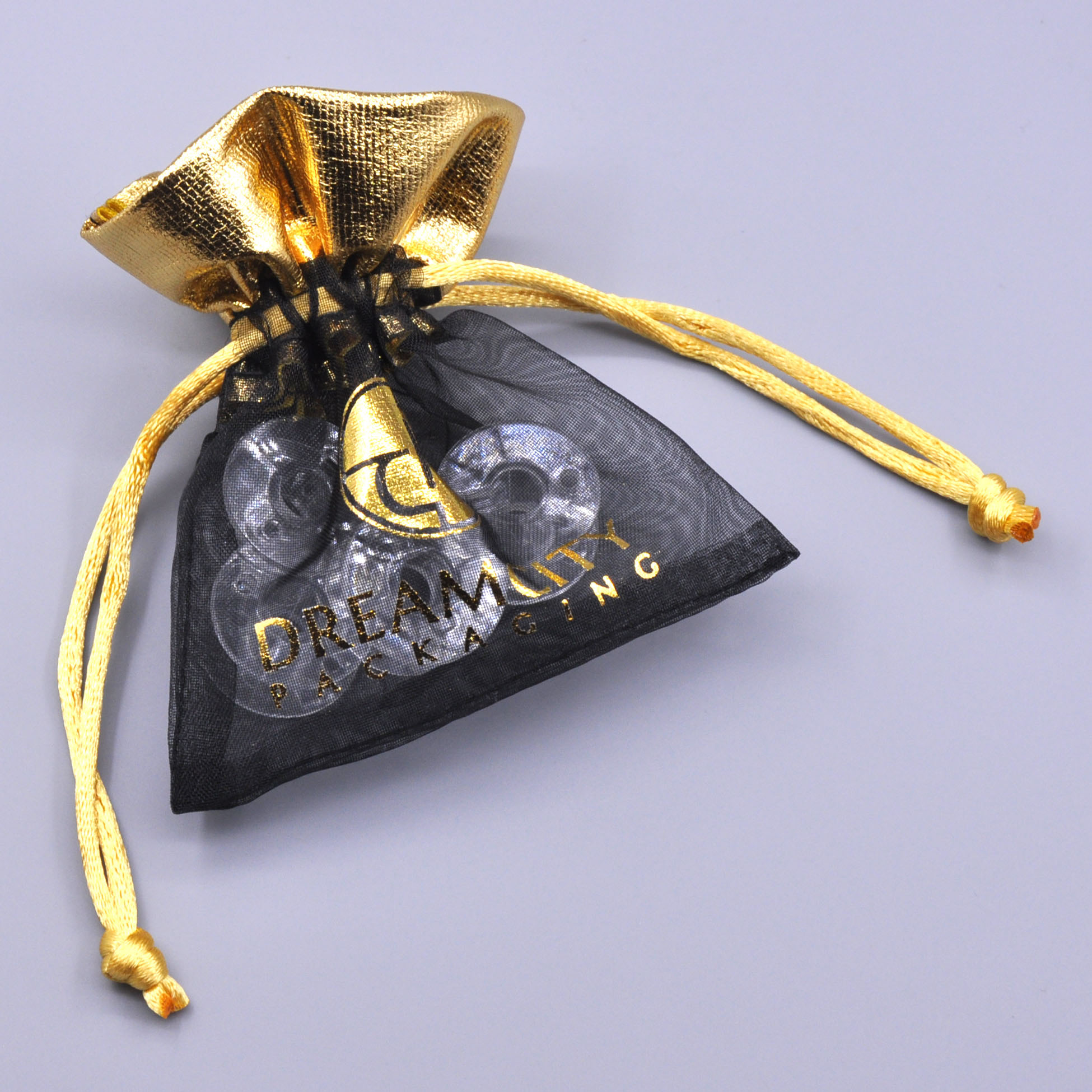 Organza Jewelry Pouch with Metallic Top and Logo