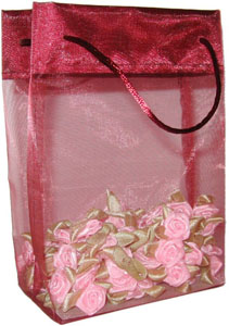 Gift Packing Organza Mini Tote Bag Burgundy