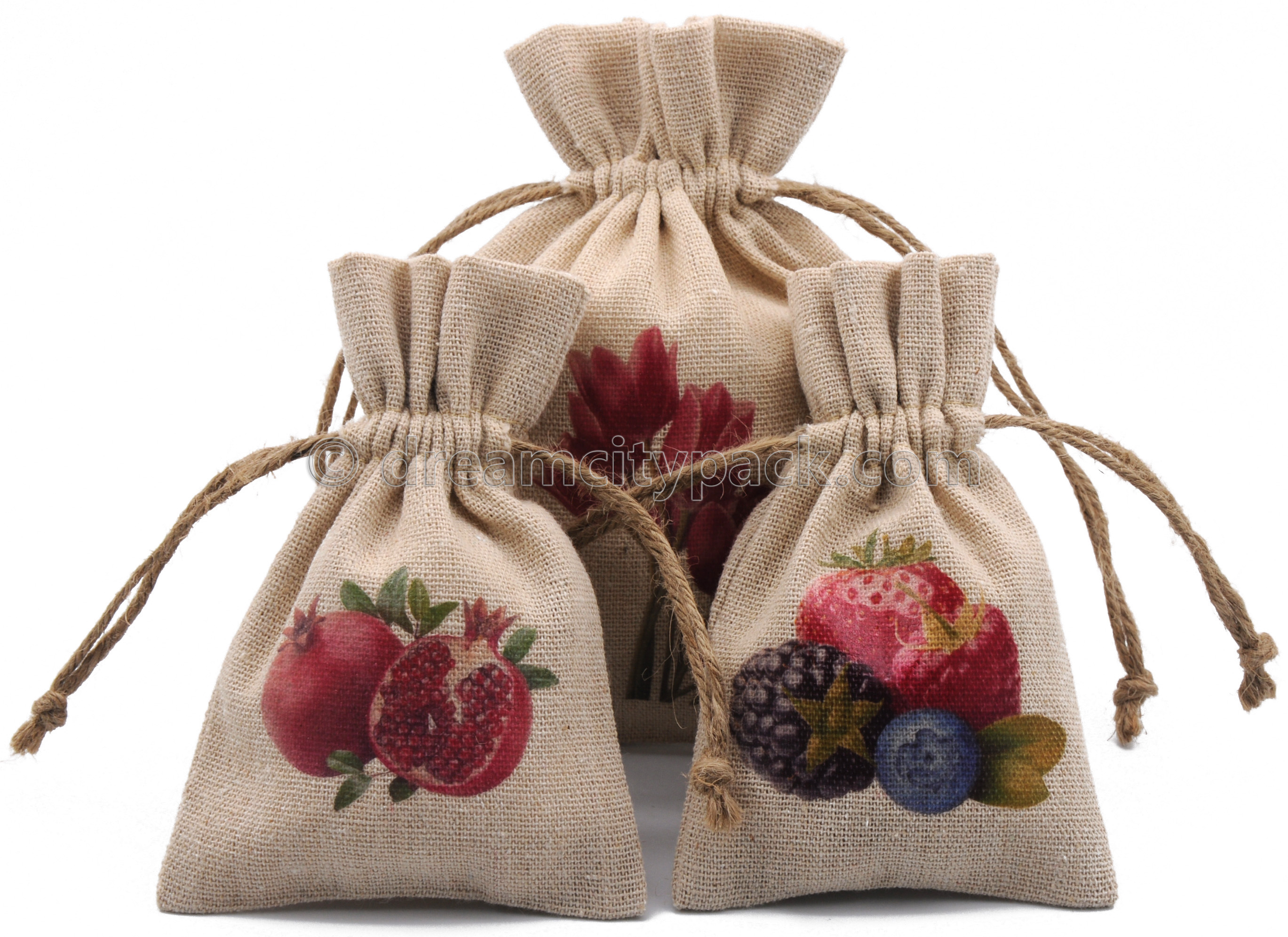 Personalised Linen Drawstring Favor Bags Gift Pouches with Multicolored Logo