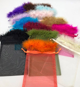 Sacs en organza plumes personnalisés en plusieurs couleurs