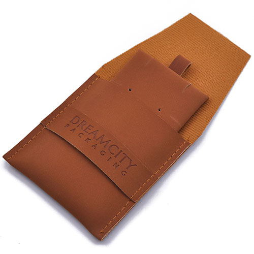 Personalized Soft Matt Leather Jewelry Pouch with Band and Debossed Logo, with Insert Pad.