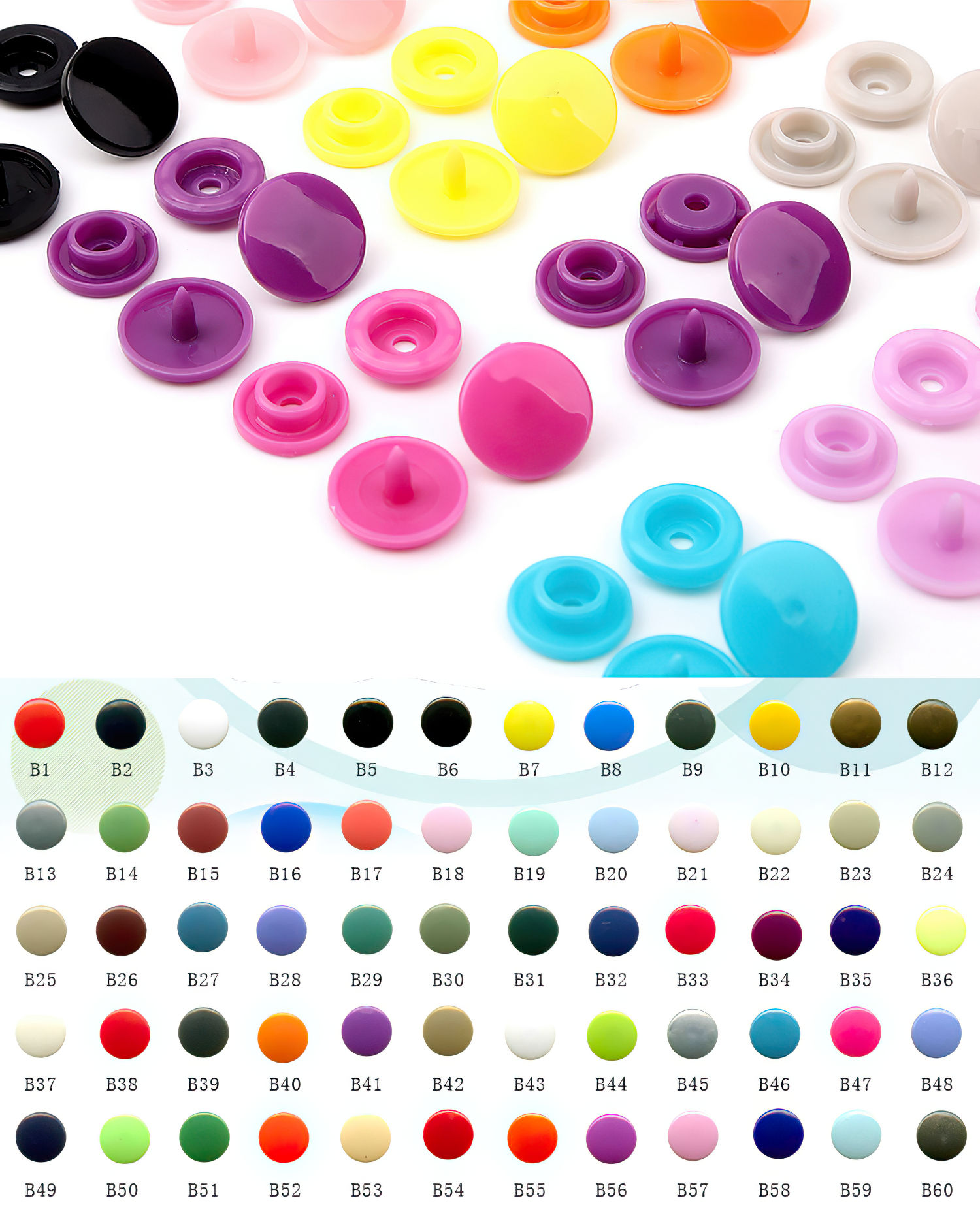 boutons pression en plastique