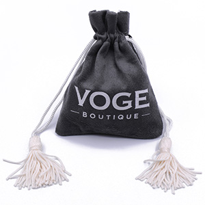 Bolsas de gamuza con cordón impresas para accesorios de boutique con borlas