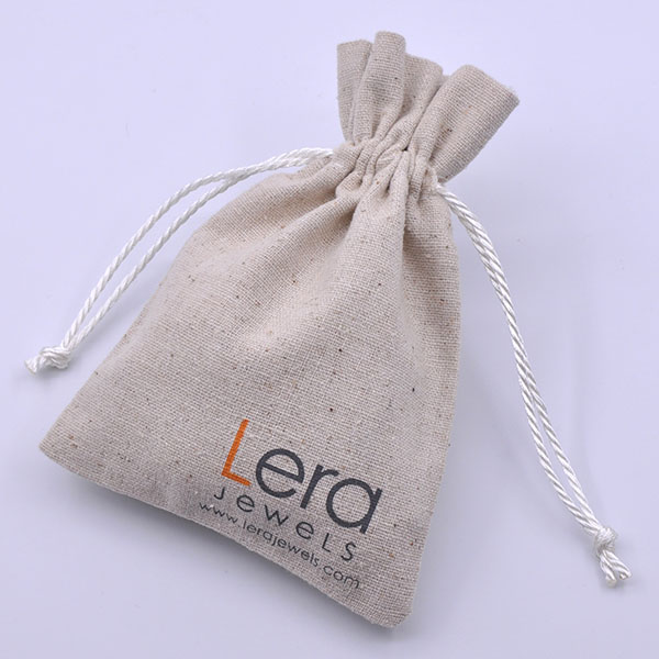 Bolsa de algodón crudo para joyería con cordón impresa personalizada reutilizable y ecológica