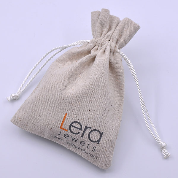 Eco Friendly Jewellery Pouch Raw Cotton Drawstring Bag with Printed Logo